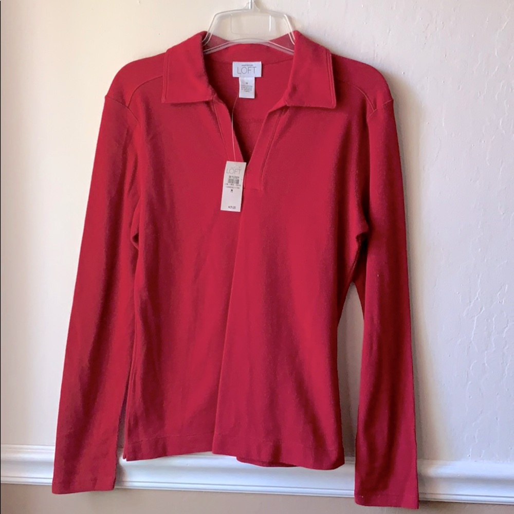 Ann Taylor Loft Red Thermal collared shirt